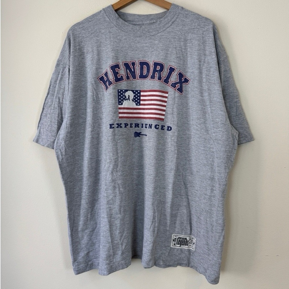 Vintage 90's Jimmy Hendrix Winterland‎ American Flag Gray Tee Shirt